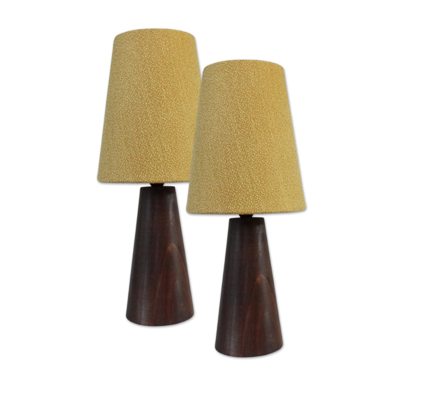 Solid Wood Mini Bedside lamp Twin Pack + Gold Shade WF158 The Lamp Factory