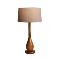 Solid Wood Oak Stained Table Lamp + Beige Lamp Shade | WF43