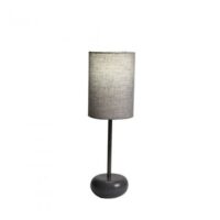 Solid Wood Lamp with Gunmetal Pipe, Grey Round Wooden Base + Grey Shade | WF120