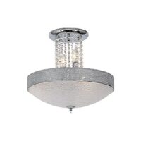 Polished Chrome Ceiling Light with Stippled Glass and Clear Acrylic Crystals | CF722