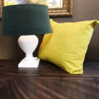 White Gloss Bedside Lamp with Lamp Shade & Scatter Cushion