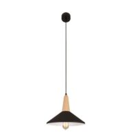 Metal and Wood Pendant with Black Metal Shade | PEN372 BLACK