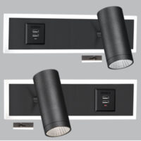 Aluminium and Acrylic Bedside Wall Bracket Set (2 per box) with 2 USB Ports and 2 Switches | WB205