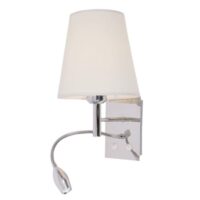 Polished Chrome Wall Light with White Shade, Gooseneck Arm for LED and two Switches | WB031